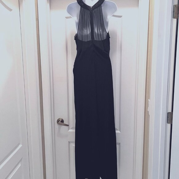 Nightway Collections Beaded Mesh Long Maxi Black Dress-Lined to top of Slit-Sz.1 - Picture 11 of 16